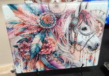 Load image into Gallery viewer, Watercolor Feather Horse Sublimated Glass Cutting Board
