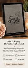Load image into Gallery viewer, She Is Strong Proverbs 31:25 Engraved Leather Journal | Christian Gift for Women | Inspirational Notebook | Faith Journal | Bible Study Journal