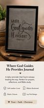 Load image into Gallery viewer, Where God Guides He Provides Isaiah 58:11 Engraved Leather Journal | Christian Prayer Journal | Bible Study Notebook | Faith Gift | Inspirational Journal