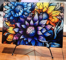 Load image into Gallery viewer, Watercolor Multicolor Sunflowers Sublimated Glass Cutting Board