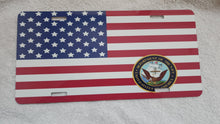 Load image into Gallery viewer, United States Flag with U.S. Navy Emblem License Plate