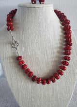 Load image into Gallery viewer, Pumpkin-Shaped Coral Beaded Necklace and Earring Set