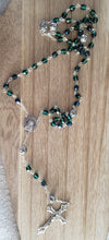 Load image into Gallery viewer, Emerald Green Faceted Preciosa Czech Crystal and Silver Tone Rose Beaded Rosary