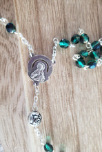 Load image into Gallery viewer, Emerald Green Faceted Preciosa Czech Crystal and Silver Tone Rose Beaded Rosary