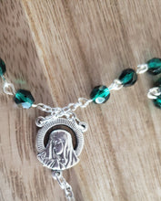 Load image into Gallery viewer, Emerald Green Faceted Preciosa Czech Crystal and Silver Tone Rose Beaded Rosary