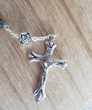 Load image into Gallery viewer, Emerald Green Faceted Preciosa Czech Crystal and Silver Tone Rose Beaded Rosary