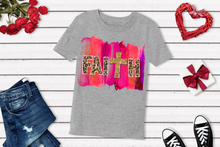 Load image into Gallery viewer, Grey tee with FAITH in leopard and glitter.