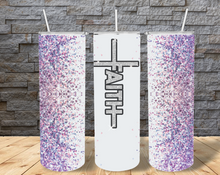 Load image into Gallery viewer, Faith and Faux Purple Glitter Stainless Steel 20oz Tumbler