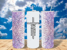 Load image into Gallery viewer, Faith and Faux Purple Glitter Stainless Steel 20oz Tumbler