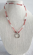 Load image into Gallery viewer, Red Faceted Glass & Red and Clear Seed Bead Beaded Lanyard