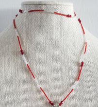 Load image into Gallery viewer, Red Faceted Glass & Red and Clear Seed Bead Beaded Lanyard