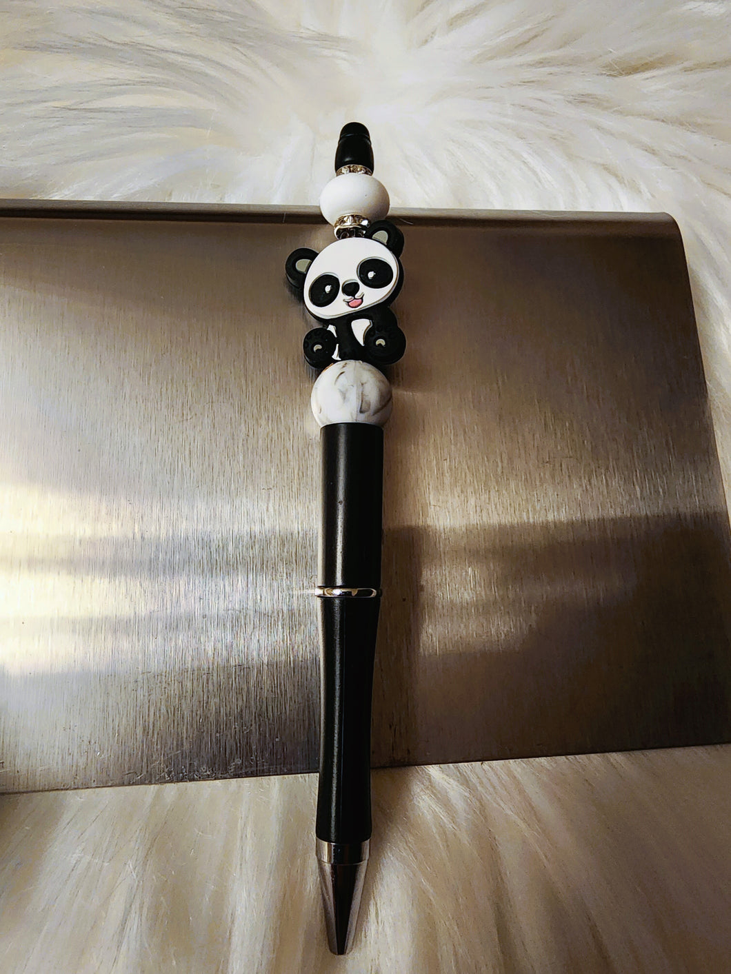 Smiling Panda Bear Beaded Retractable Pen