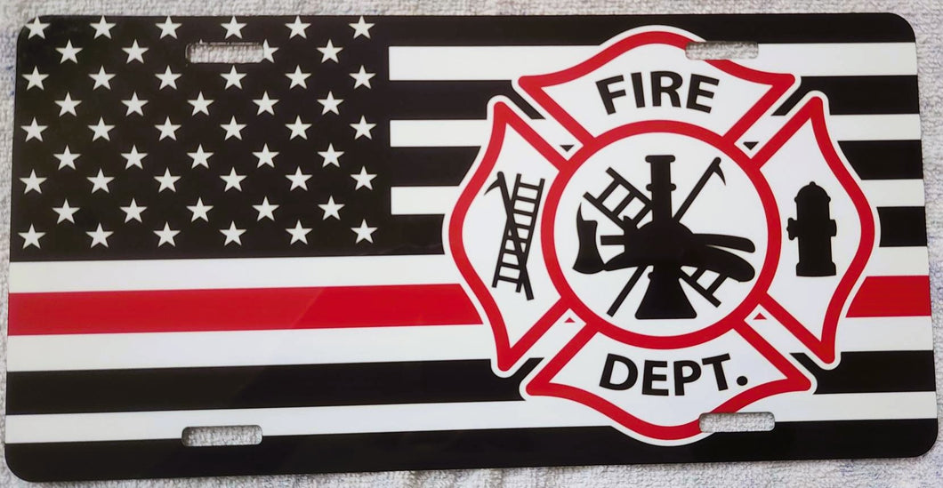 American Flag with The Fire Department Emblem License Plate