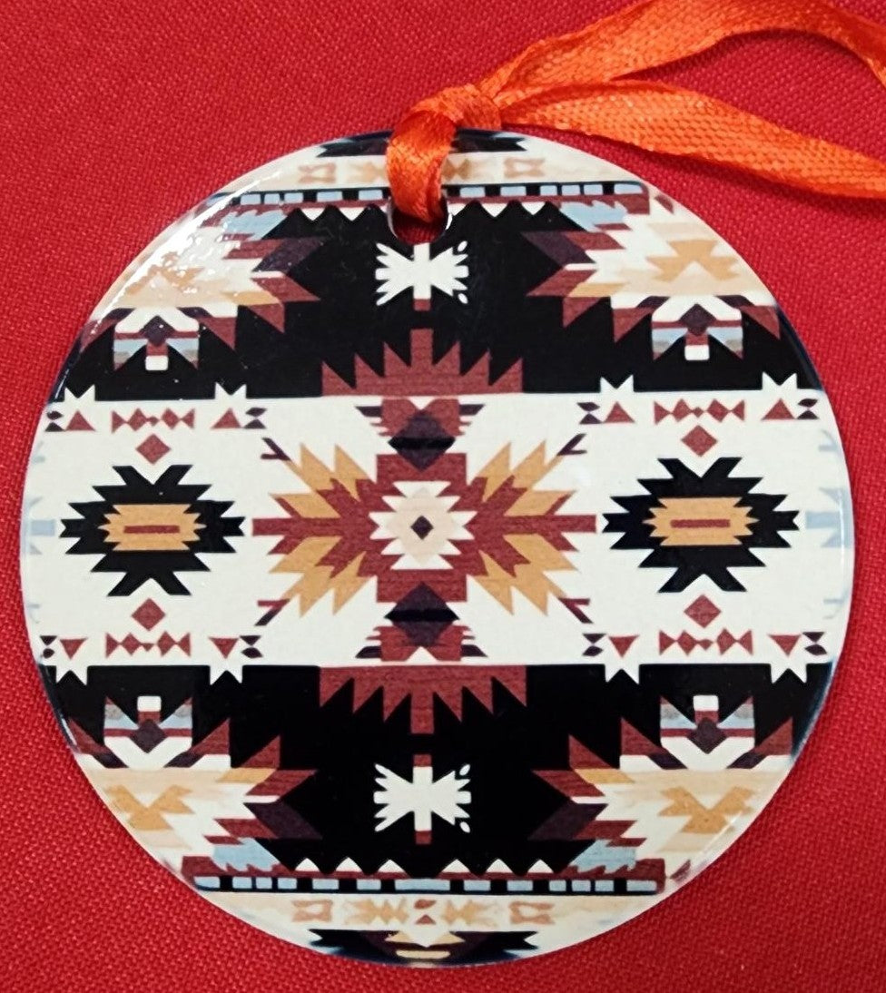 Aztec Line of Stars Design Handcrafted Ceramic Ornament