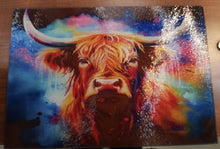Load image into Gallery viewer, Watercolor Highland Cow Sublimated Glass Cutting Board
