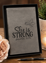 Load image into Gallery viewer, She is Strong  Leatherette Engraved Journal6
