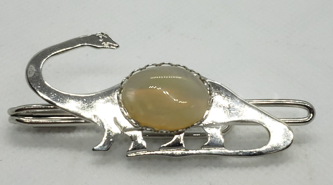 Silver Tone Brontosaurus Dinosaur Tie Slide Moonstone Cabochon (13 X 18 MM)