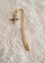 Load image into Gallery viewer, Wire Wrapped Gold Tone Cross Bookmark Small
