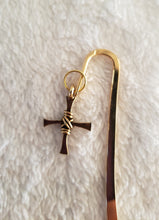 Load image into Gallery viewer, Wire Wrapped Gold Tone Cross Bookmark Small
